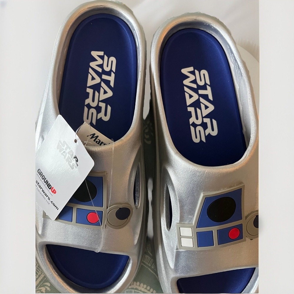 Star Wars Novelty Sport Disney R2 D2 Slides Silver Sandal Mens Size 10 NEW - Picture 5 of 6